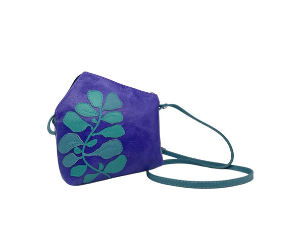 Tiny TRIANGLE bag (FIG LEAVES - purple/teal)