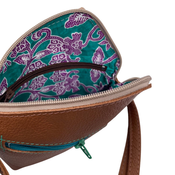 FIG LEAVES Xsmall triangular bag (tan with blue & green)