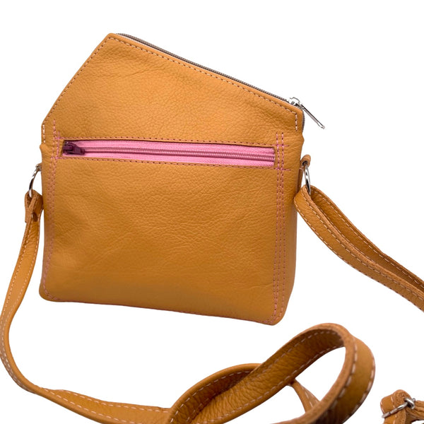 GRASS small triangular bag (mustard yellow, pink & grape)