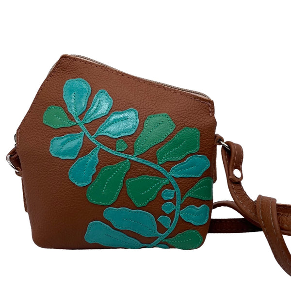 FIG LEAVES Xsmall triangular bag (tan with blue & green)