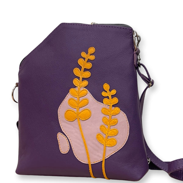 GRASS medium triangular bag / rucksack (purple/yellow)