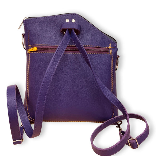 GRASS medium triangular bag / rucksack (purple/yellow)