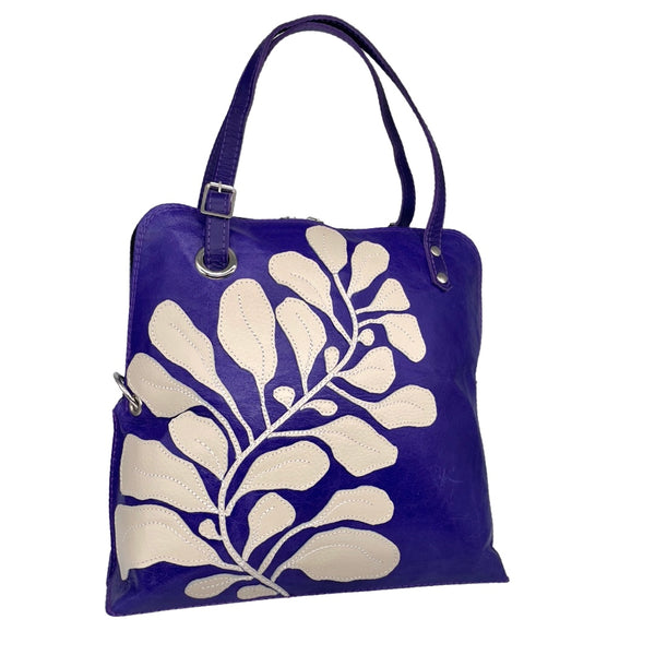 FIG LEAVES medium bag (purple blue & cream)