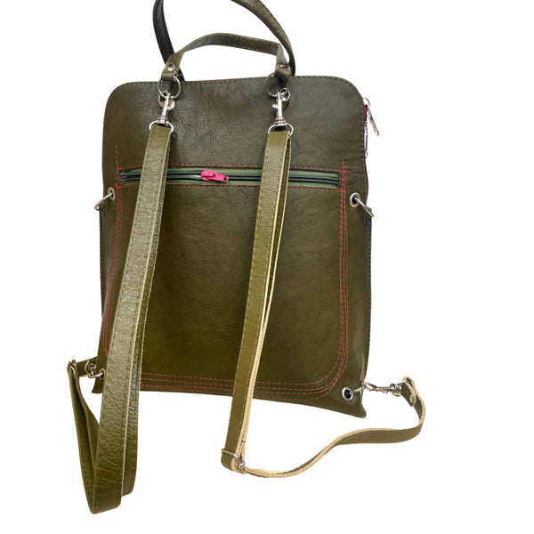 FIG LEAVES      large bag / rucksack      (Olive green & pink)