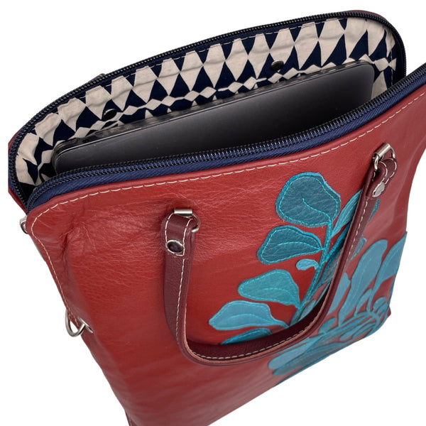 FIG LEAVES      large bag / rucksack      (brown & teal)