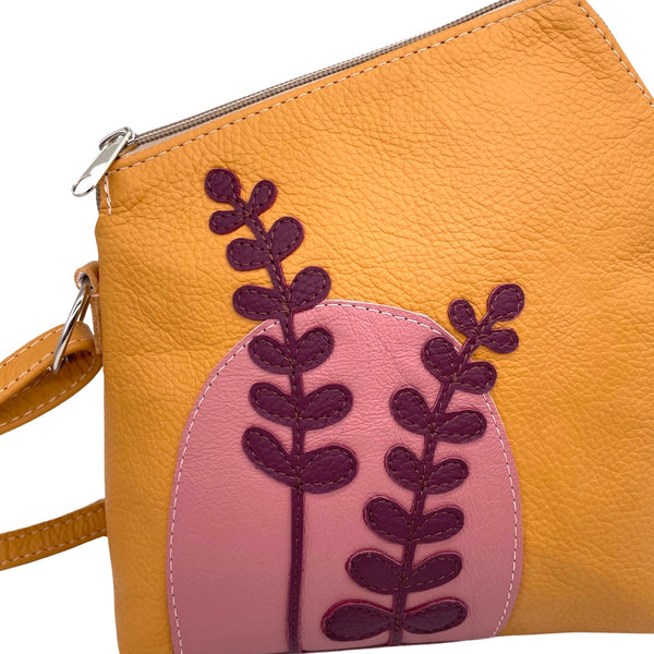GRASS small triangular bag (mustard yellow, pink & grape)
