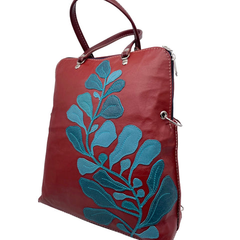 FIG LEAVES      large bag / rucksack      (brown & teal)
