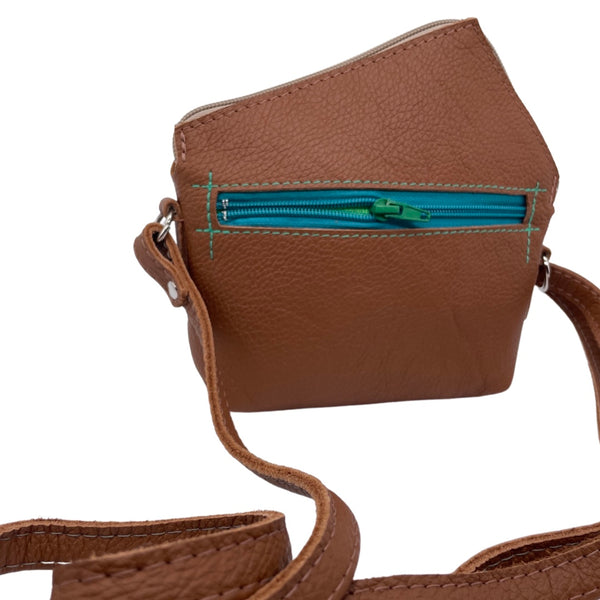 FIG LEAVES Xsmall triangular bag (tan with blue & green)