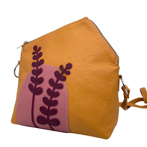GRASS small triangular bag (mustard yellow, pink & grape)